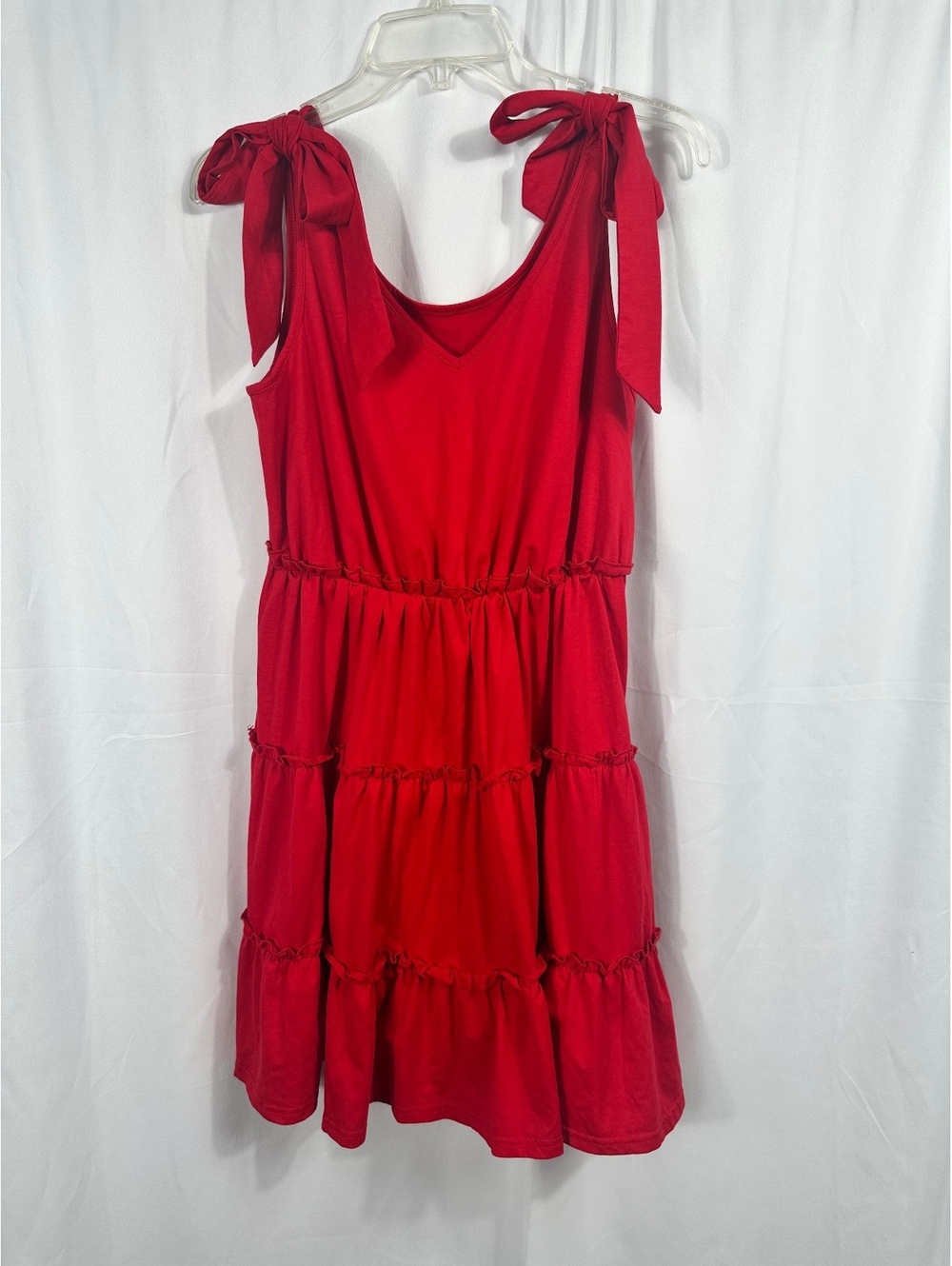 Red Tiered Sleeveless Dress with Shoulder Ties, Size Medium